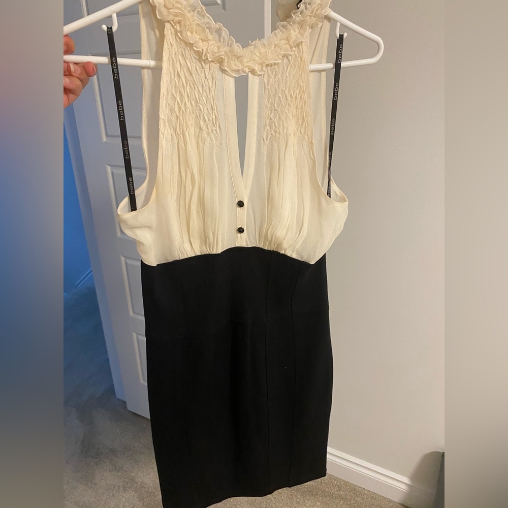bebe Cream and Black Mini Dress